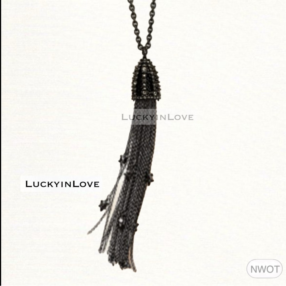 ALEXIS BITTAR • NEW Gunmetal Cascading Chain Tassel Crystal Pendant Necklace